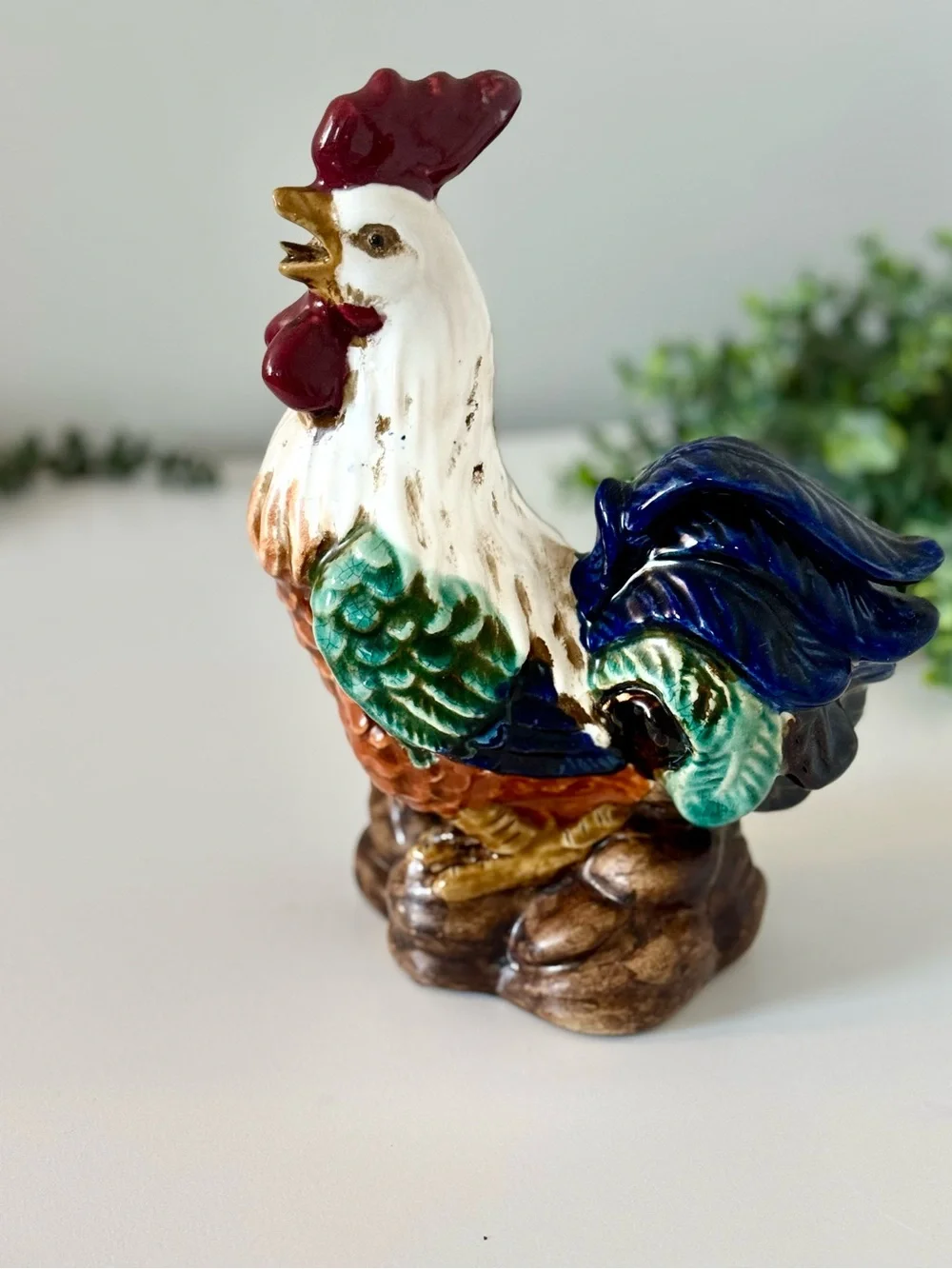 Large Vintage Artisan French Farmhouse Pottery Rooster Decor